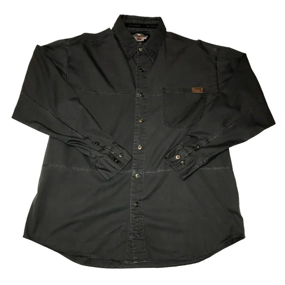 HARLEY DAVIDSON BUTTON WINGS SHIRT SZ XL GRAY BIKER MOTORCYCLE EMBROIDERED MENS - Picture 4 of 5